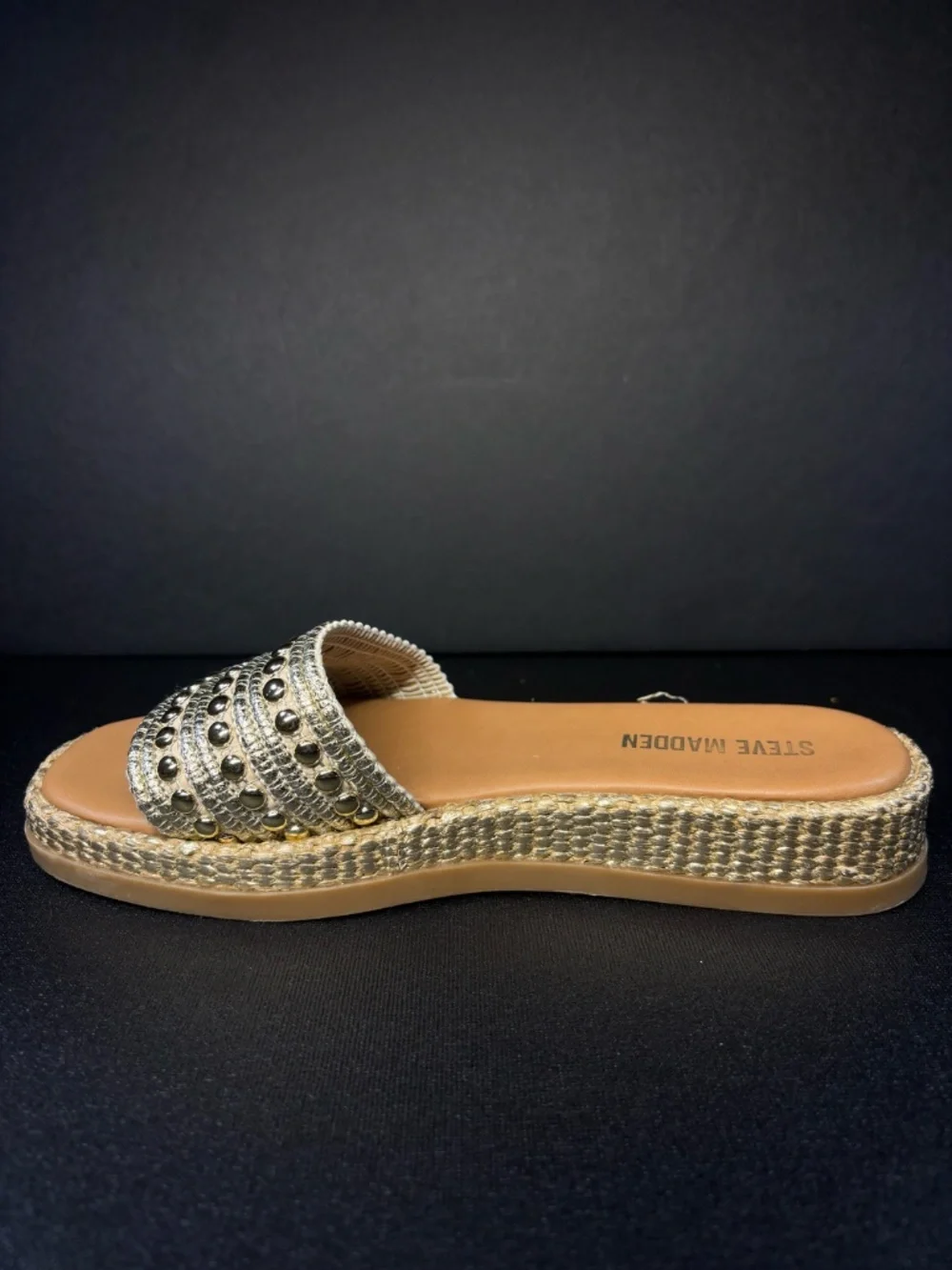 Steve Madden Boardwalk Studded Espadrille Platform Slide Sandals 8.5